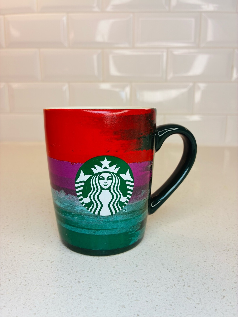 Starbucks Coffee Tea Cup Mug Red Green Purple Brushstroke 2021 Mermaid 10 Oz